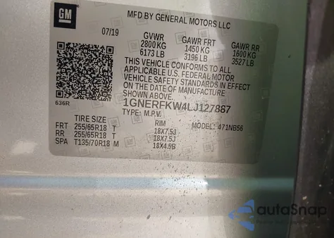 2020 Chevrolet Traverse Fwd Ls z USA, uszkodzony, nr VIN 1GNERFKW4LJ127887